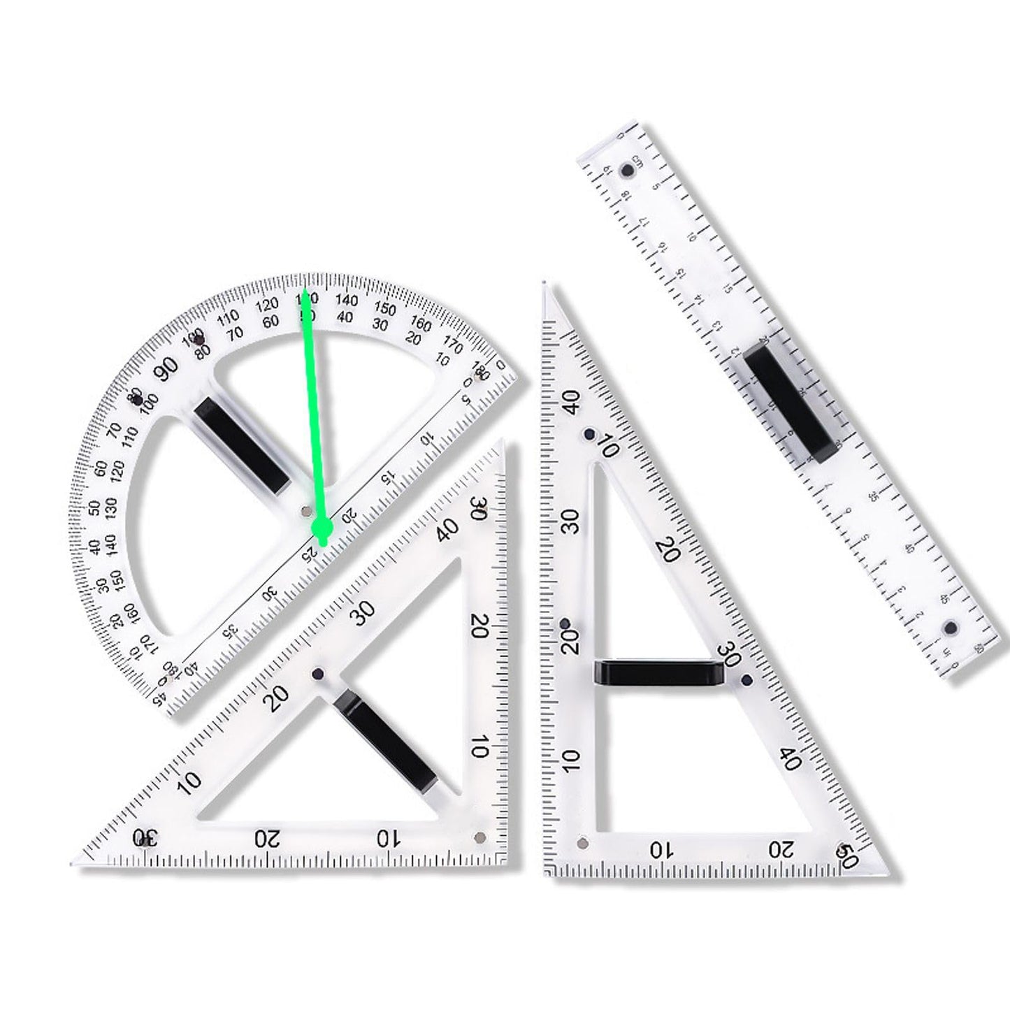 Magnetic Geometry Tool, Protractor, Triangle Rulers Easy Attachment Blackboard Measurement Kit, Teacher Board Protractor Multi-Purpose Kit Large (Transparent-4pc)