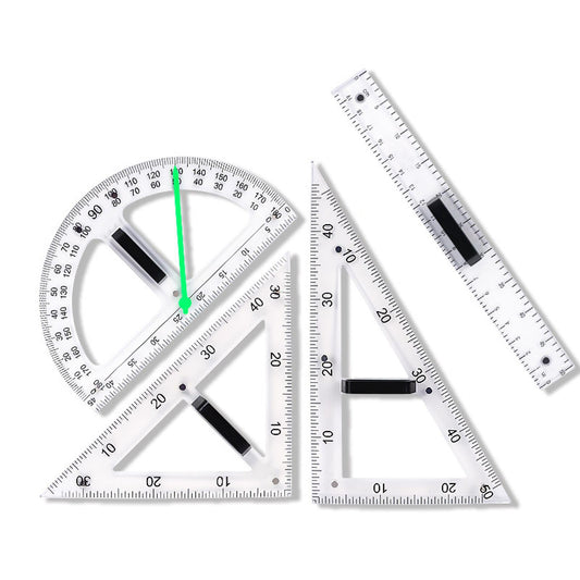 Magnetic Geometry Tool, Protractor, Triangle Rulers Easy Attachment Blackboard Measurement Kit, Teacher Board Protractor Multi-Purpose Kit Large (Transparent-4pc)