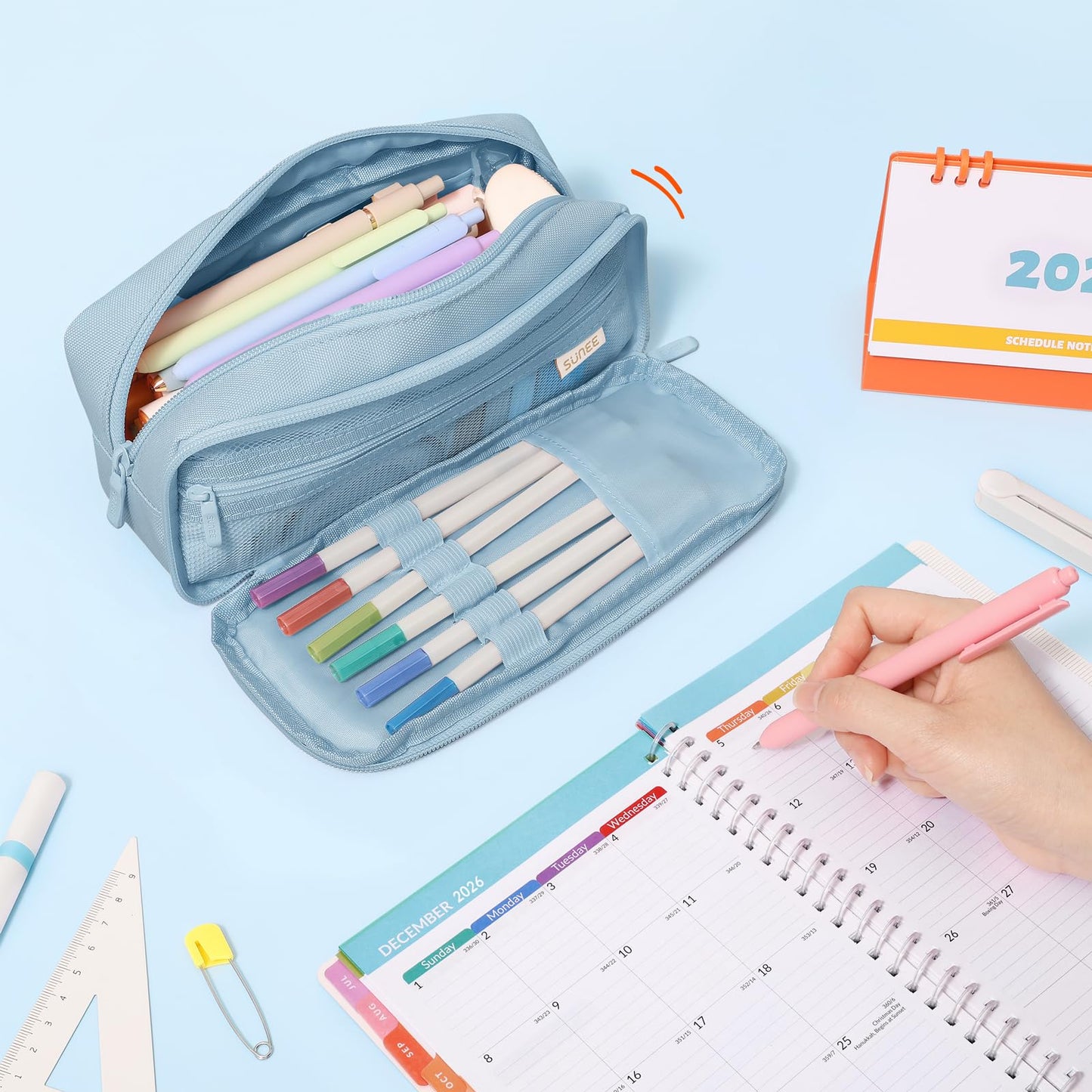 SUNEE Pencil Case, Large Capacity Pencil Pouch, Aesthetic Big Pen Bag 900D Oxford Pen Box for Office Stationery Organizer School Supplies Multifunctional for Teen Boys Girls Women Men, Blue