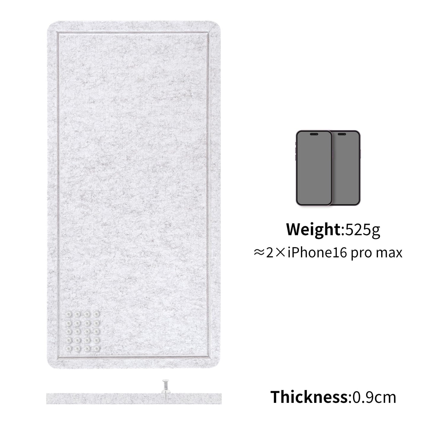 Bulletin Board, 35 x 17 1/2 inches Felt Board - Decorative Pin Board, Cork Board Alternative for Wall, Foldable Picture Board Self-Adhesive Vision Board Prayer Board with 20 Pushpins - Marble White