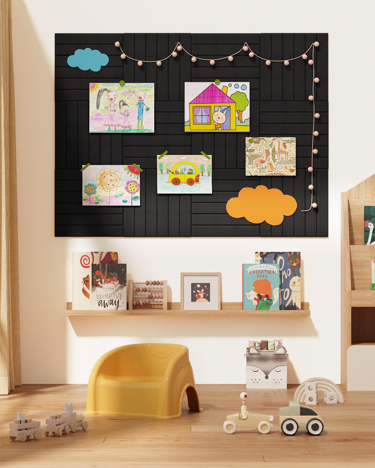 Woovio Large Cork Board, 48" X 36" Bulletin Board, 12 Pack Felt Pin Boards Cork Boards for Walls Office Home Decor, Classroom with 60 Safe Removable Adhesive Tabs Black