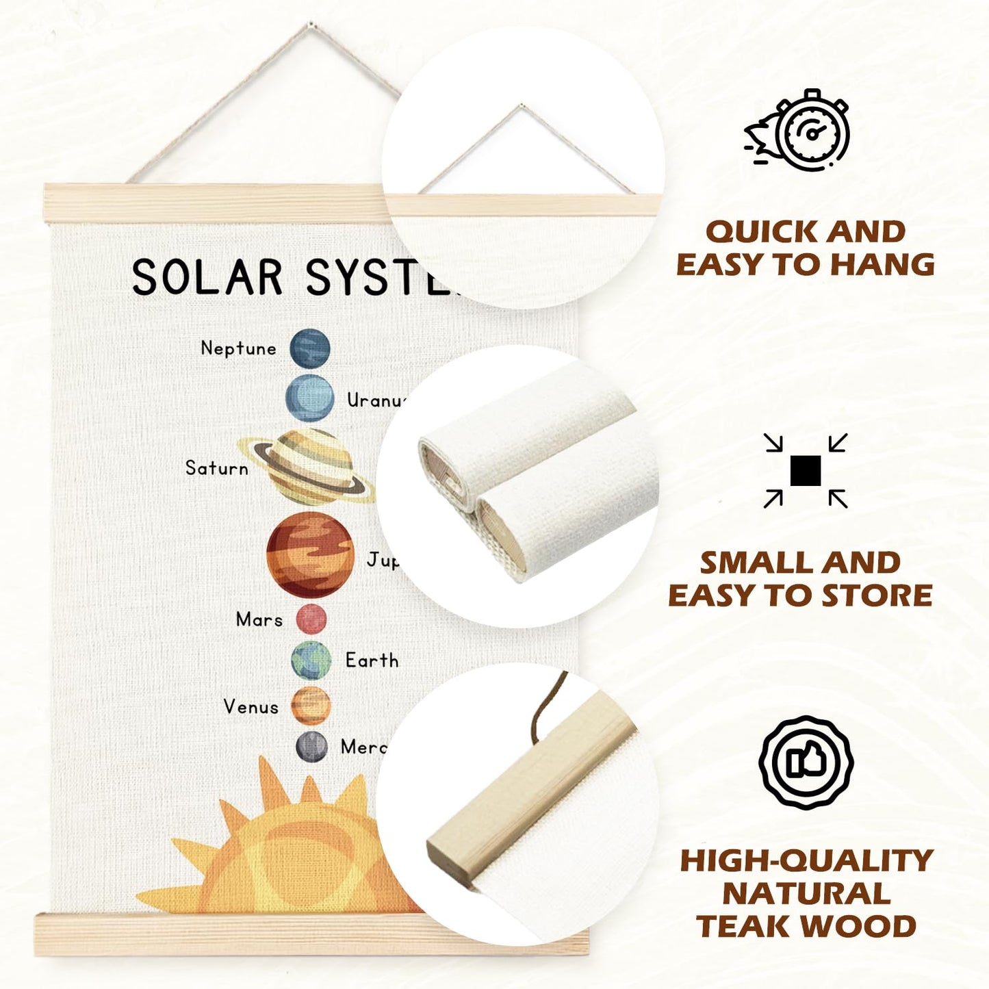 Supwhd Solar System Space Wall Decor, Nursery Wall Decor, Space Weather Chart Wall Art Educational Poster for Kids Room Classroom Preschool Decor, 12x16 Set of 2