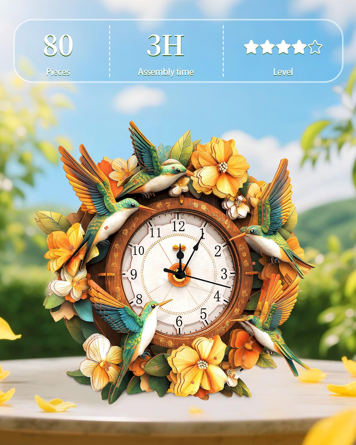 Rnfinewow 3D Wooden Puzzles for Adults, Hummingbird Clock with Pendulum Model Kit, 3D Puzzles for Adults Room Home Decor DIY Wall Clock Kit, Holiday Birthday for Men Women Teens