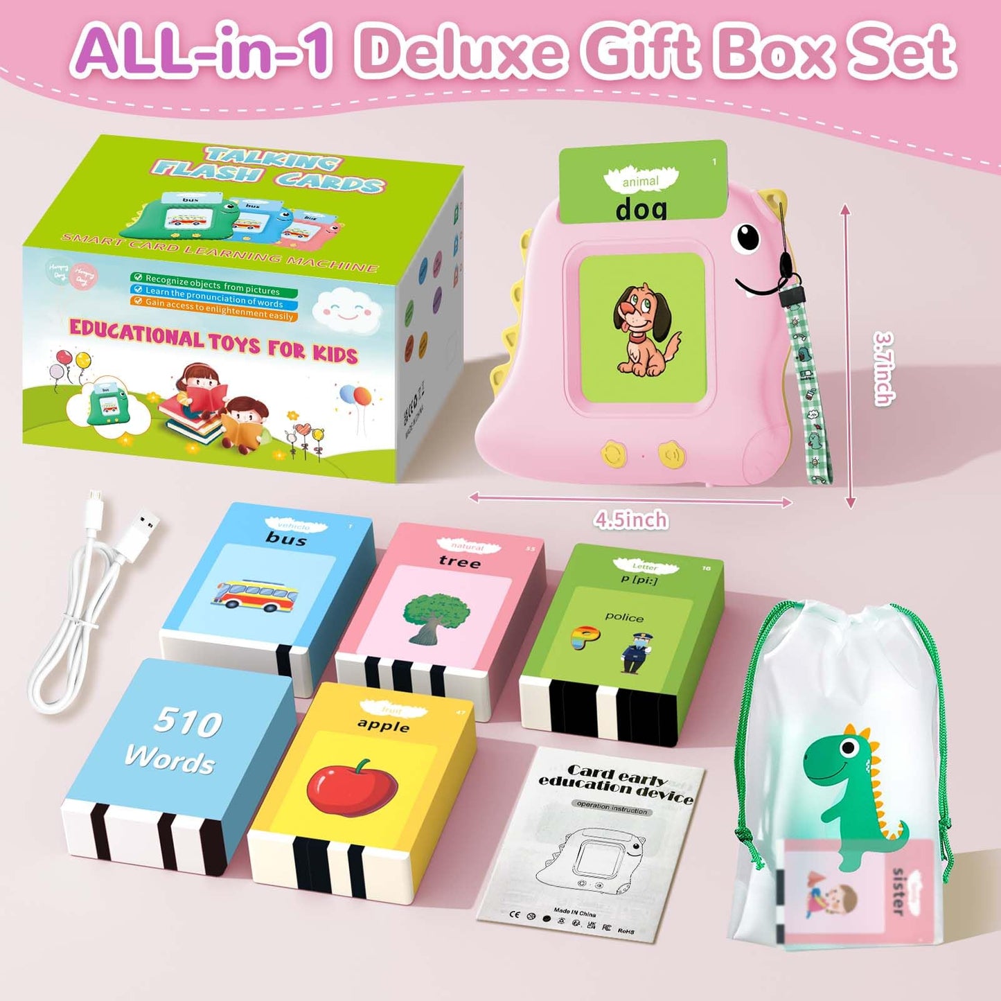 Alotwan Girls Toys Montessori Toys for 2 3 4 Year Old, Talking Flash Cards with 510 Sight Words, Sensory Speech Therapy for Toddlers 2-4 Autism Children, Preschool Learning Kids Gifts