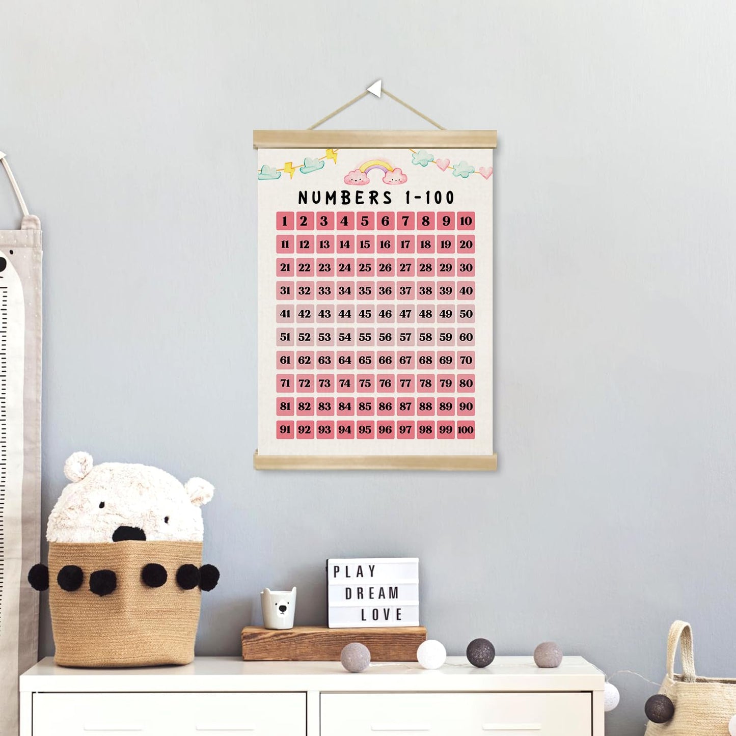You found a duck Boho 1-100 Numbers Chart Poster,Pink Classroom Education Poster,Boho Rainbow Canvas Number Chart for Toddlers, Preschool, Toddlers,Kids Room Decor 14x18.5Inch(Pink