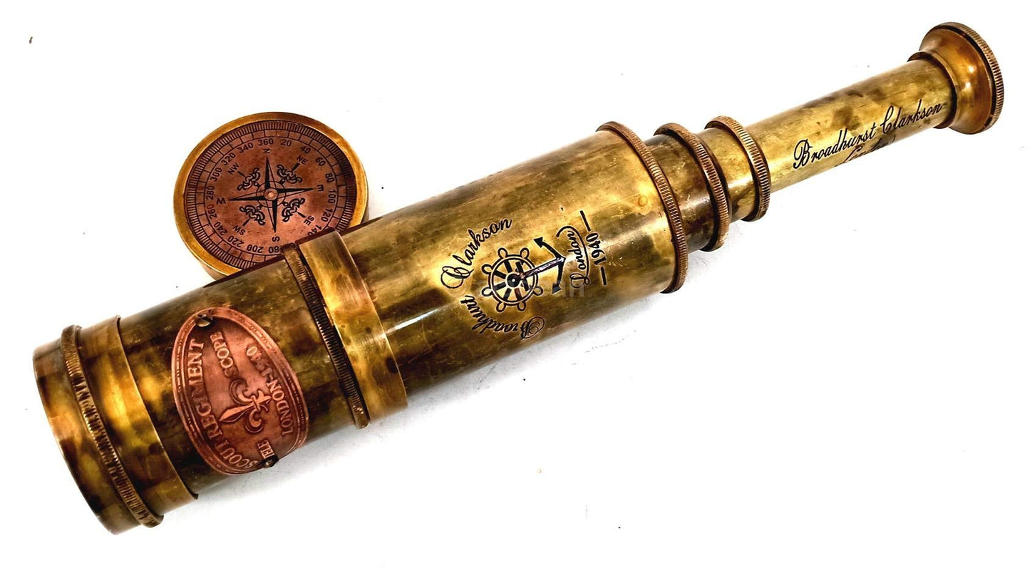 Scout Regiment Brass Telescope 19" London 1940 Broadhurt Clarkson Antique Replica Spyglass Scope High Resolution DF Lens Brilliant Magnification (Scout -19")