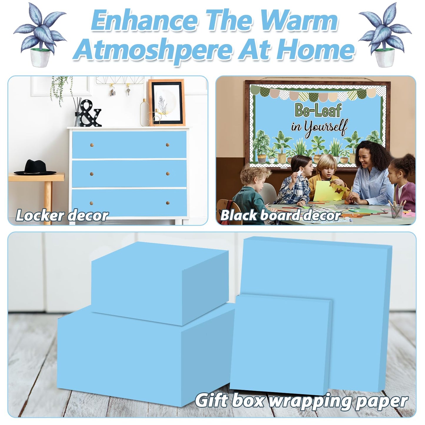 Sky Blue Bulletin Board Paper Roll Light Blue Bulletin Board Background Paper Back to School Classroom Decoration Poster for Art Craft DIY Projects Home Office Classroom Party Supplies 17.7in x 20ft
