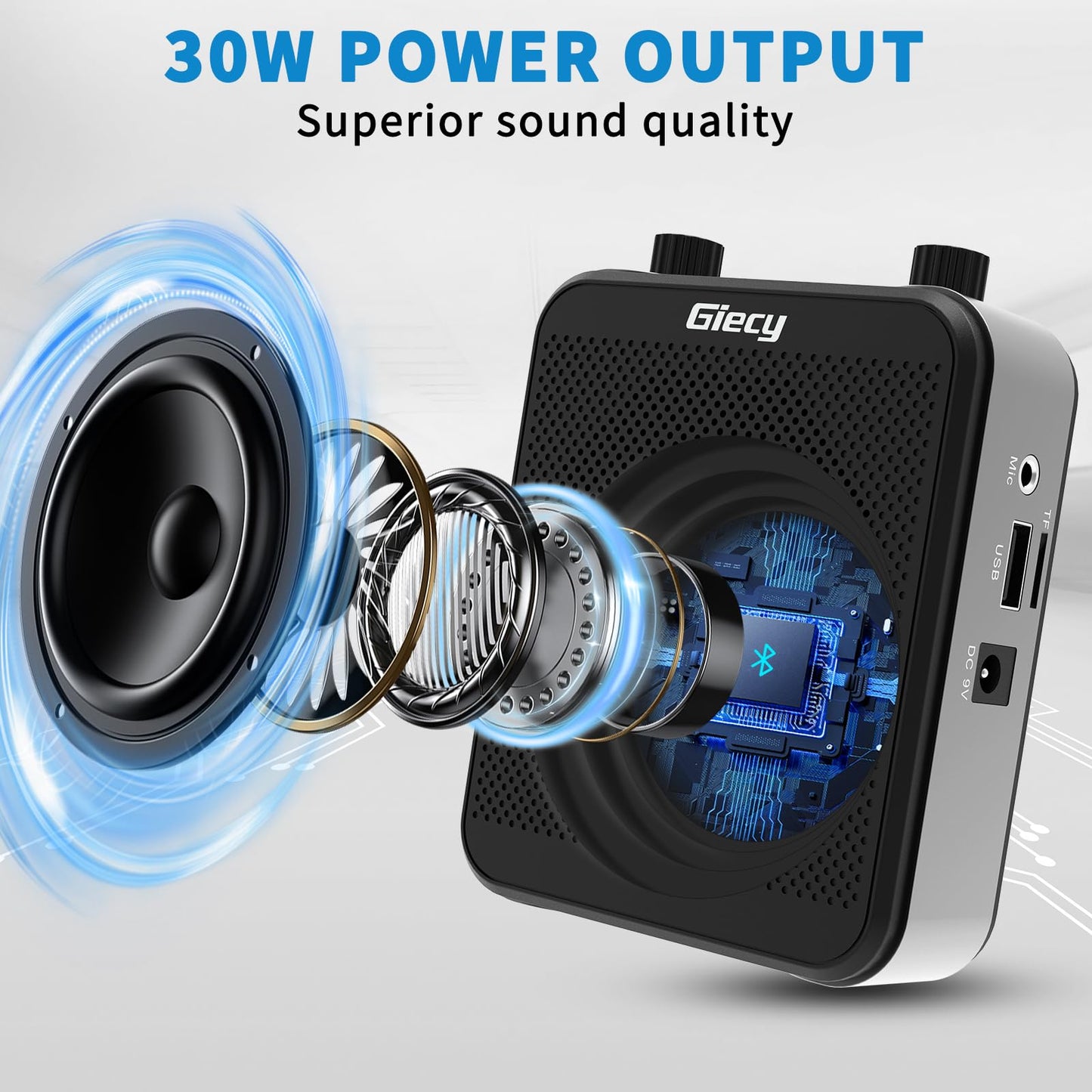 Giecy 30W Portable Voice Amplifier with Wired Microphone Headset, 2800mAh Rechargeable PA System Speaker Personal Microphone Speech Power Amplifiers Loudspeaker for Teachers/Metting/Tour Guide