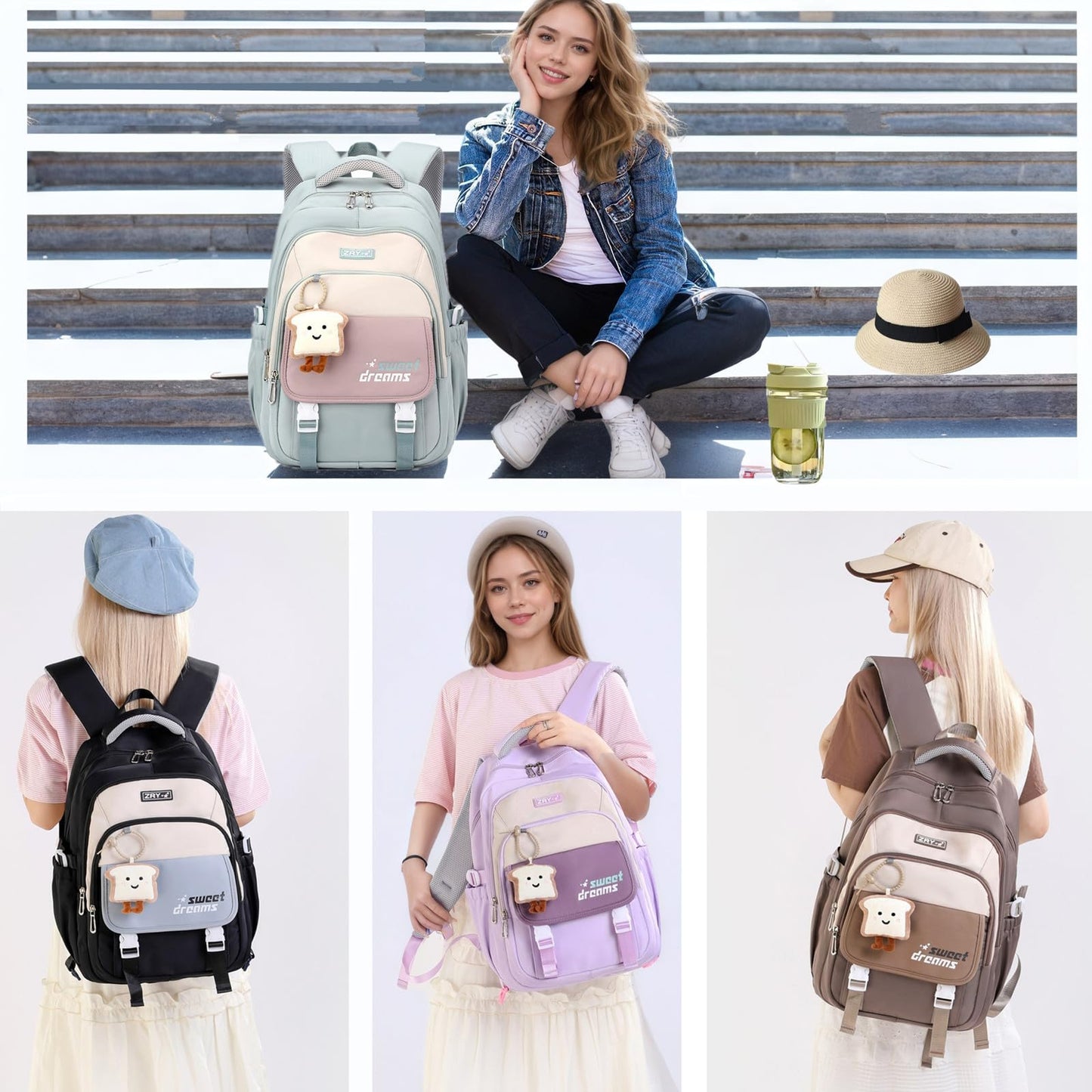 OKKID middle school backpack for girls cool school bags bookbag for teen girl big student laptop backpack kids travel daypack