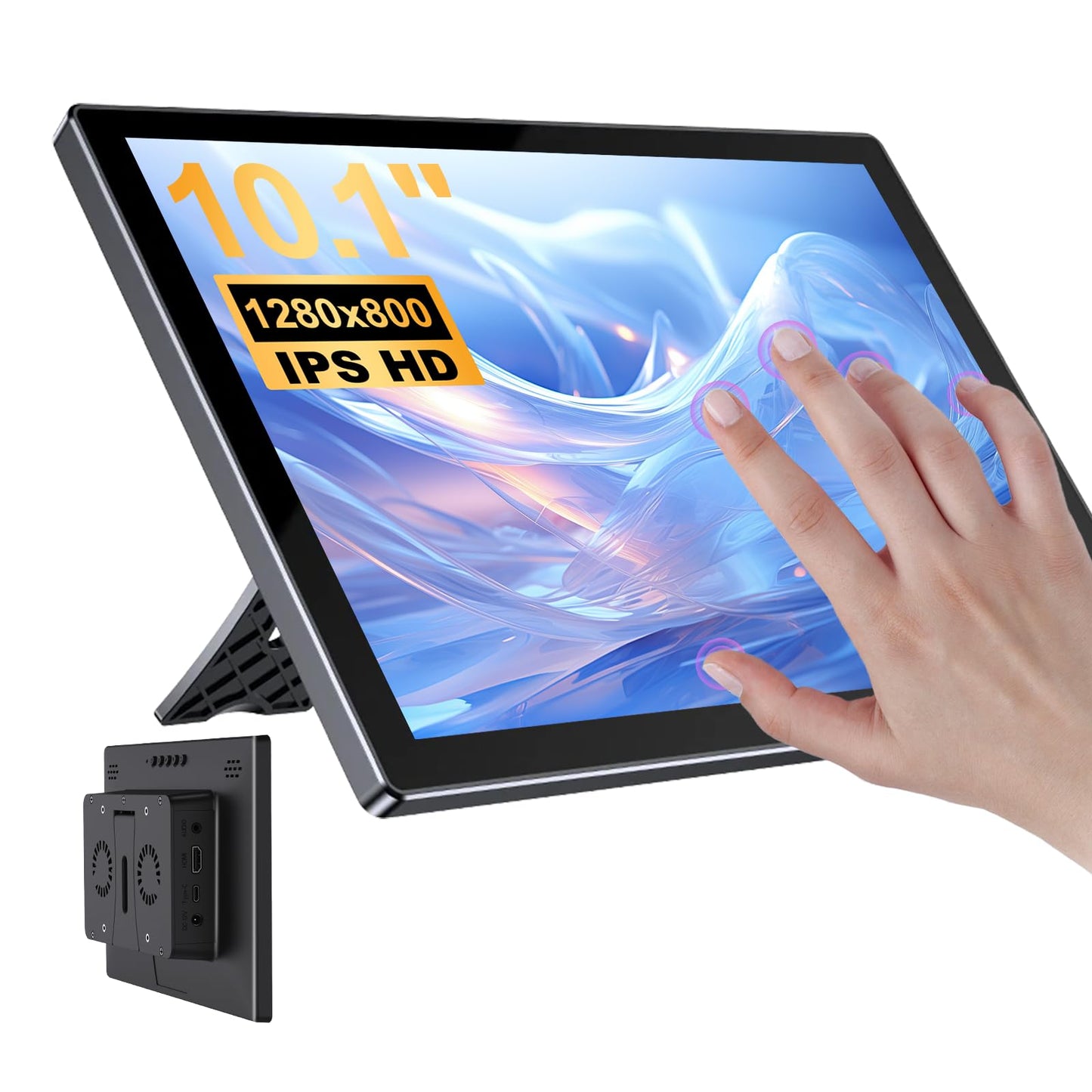 10.1 Inch Touchscreen for Raspberry Pi,5-Point 1280 * 800 IPS touchscreen Portable Monitor with HDMI Interface Dual-Speaker for Raspberry Pi 5/4B/3B+/3B/B+ Jetson Nano Win11/10/8/7(dark black)
