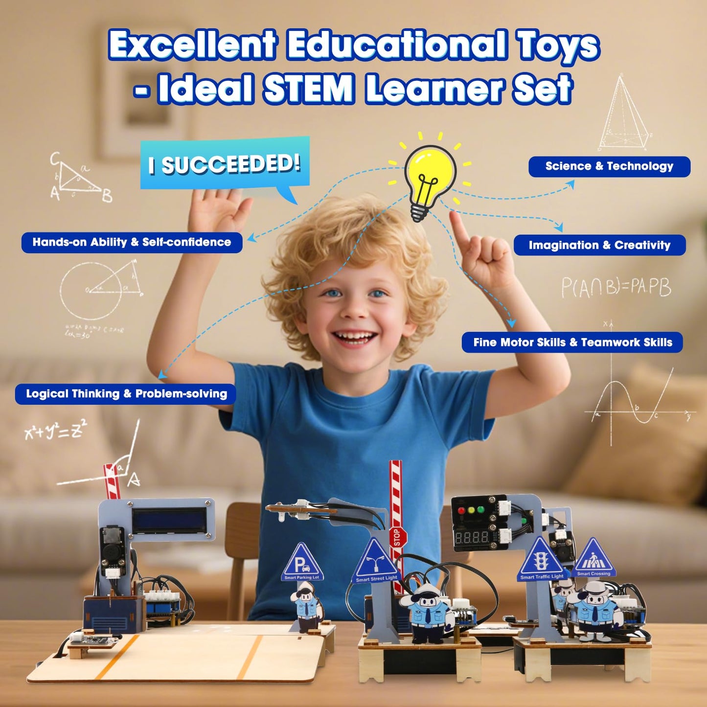 ESP32 IoT Smart Traffic Starter Kit for Kids 10+, 3D Wooden Puzzles STEM Science Kit School Educational Set DIY Crafts Coding Toys for Adults Teens 9 10+