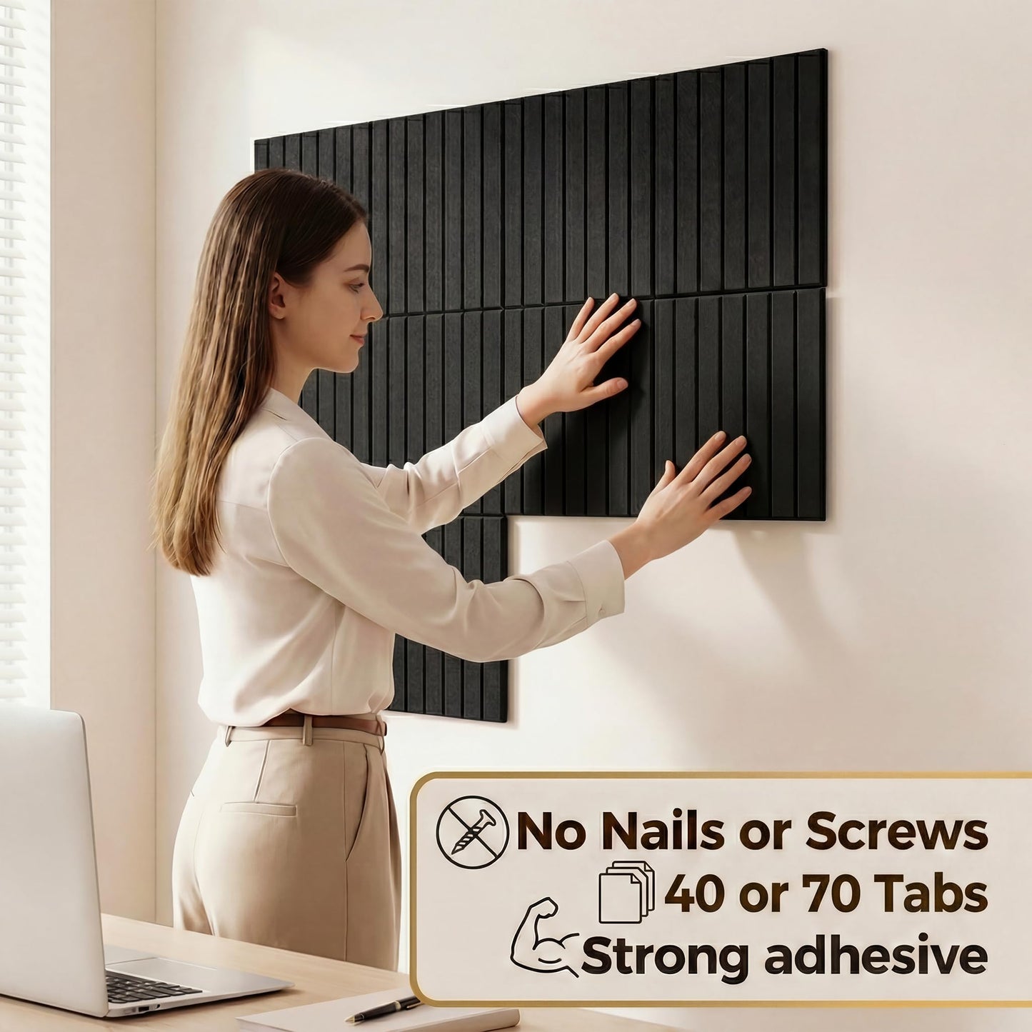 AHEONLAR Felt Bulletin Board 36"x 24", Cork Boards for Walls, 6 Pack Bulletin Board Large Cork Board for Office, Felt Boards with 40 Safe Removable Adhesive Tabs Wall Decor for Home(Black)