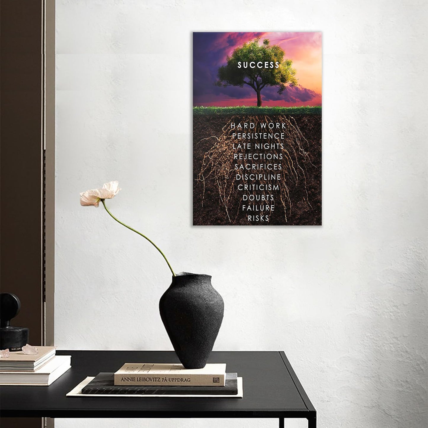 QYHART Success Tree Wall Art HD Printed Pictures Canvas Inspirational Motivation Entrepreneur Quotes Pictures Posters Home Decor Nordic Painting Frame for Living Room Ready to Hang [18''W x 12''H]