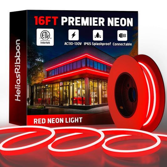 HeliosRibbon LED Neon Rope Lights, 16FT Red, Waterproof, Connectable, Model HR-MNEON-RED-5M