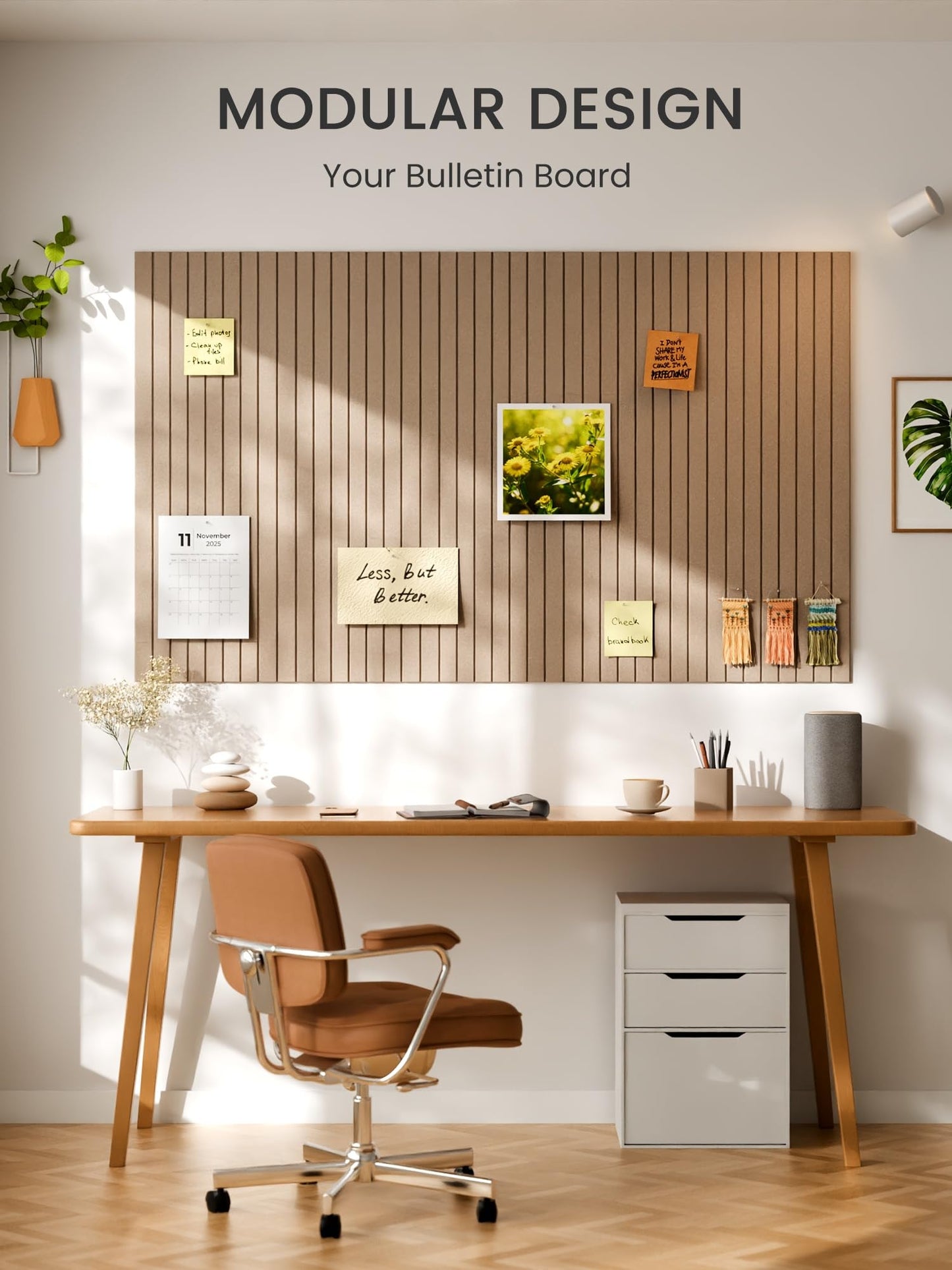 Bumusty Large Cork Board Alternative-48 x 36" Felt Bulletin Board Tiles, with 30 Pushpins, 70 Adhesive Tabs, Fine-Stripe 12-Pack, Cork Boards for Office Push Pin Board Felt Board-Taupe