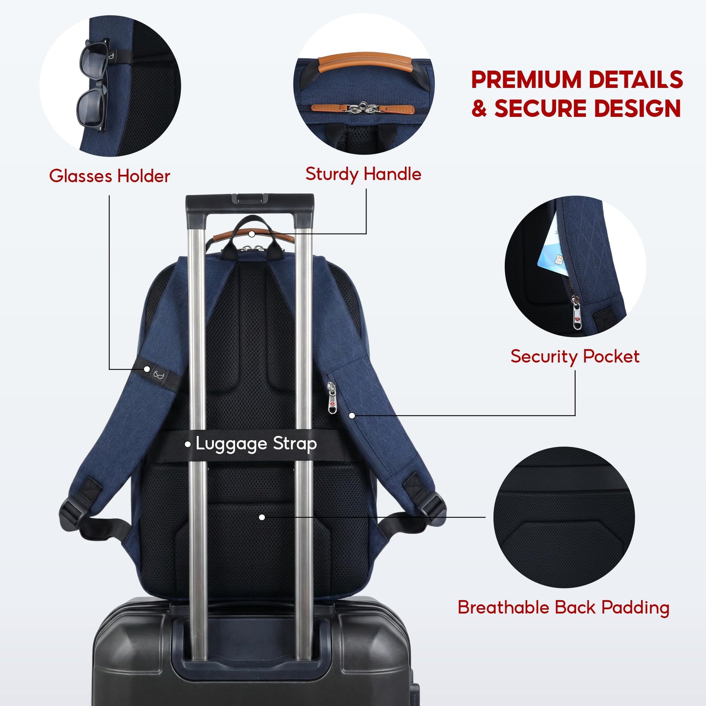 SAKOS Matura 15.6 inch Laptop Backpack with USB Charging Port, Professional Luggage Backpack Carry on Flight - TSA Approved, Water Resistant Backpack for Men & Women with Laptop Compartment - Blue