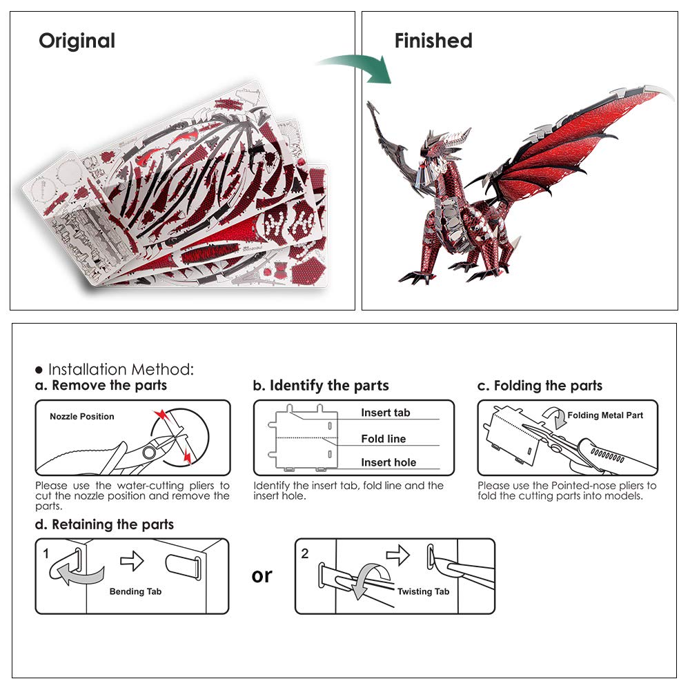 Piececool 3D Metal Model Kits-Black Dragon King, DIY 3D Puzzles for Adults Brain Teaser Puzzles for Teens, Great Birthday New Year Gifts, 107 Pcs