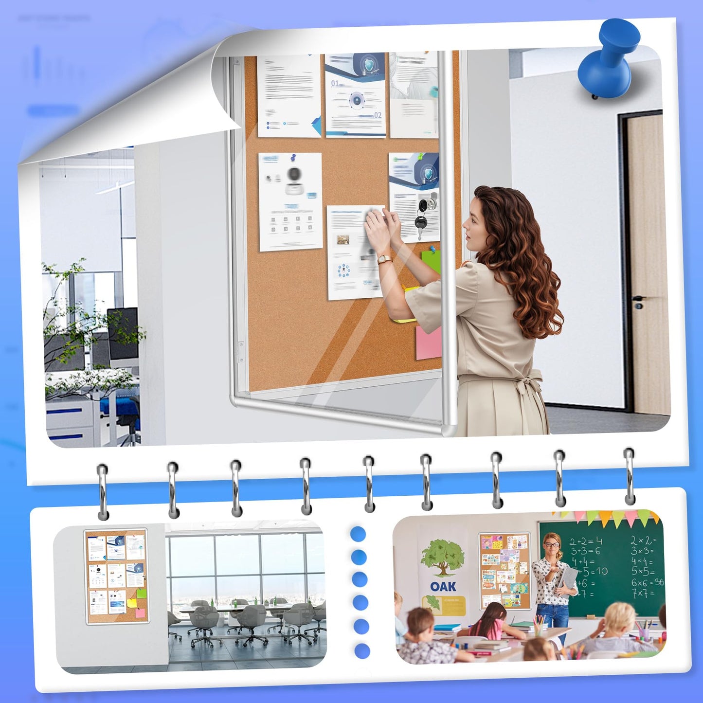 Magula 36"x24" Enclosed Bulletin Board Tamper-Proof Dispaly Case, Aluminium Frame, Shatter Resistant Lockable Bulletin Board, Lockable Noticeboard for School, Office, Commercial, Hospital etc