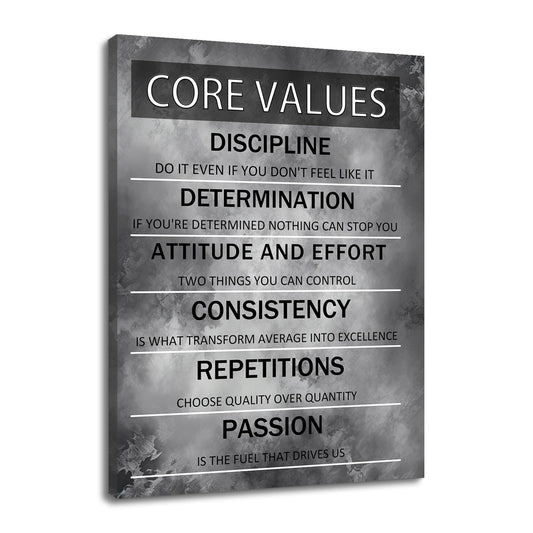 PJQART Core Values Inspirational Canvas Wall Art Motivational Poster Painting Artwork for Living Room Office Modern Home Decor Prints Pictures Wall Decor Framed Ready to Hang [18''W x 24''H]