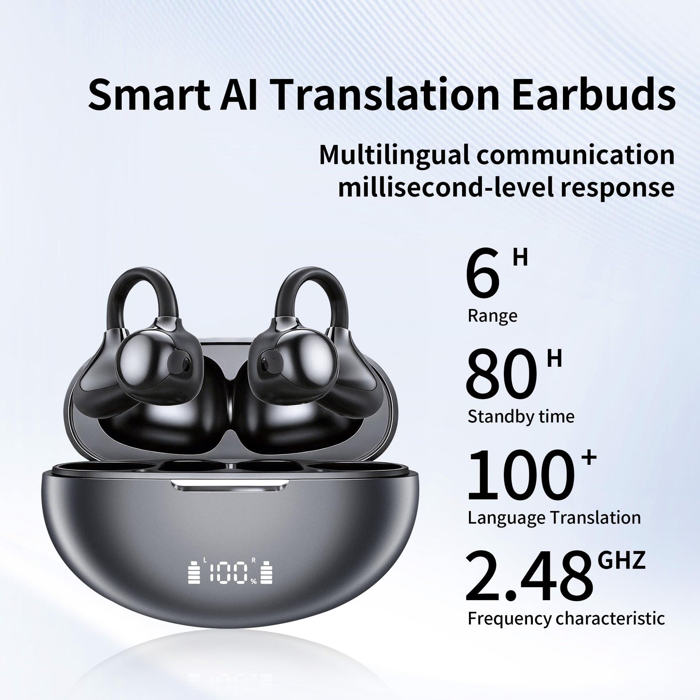 Jrrese AI Translation Earbuds Real Time, 164 Languages 80H Playtime Translator Ear Buds Audifonos Traductores Inglés Español Wireless Earphone Bluetooth AI Headphone for Travel Meeting Learning