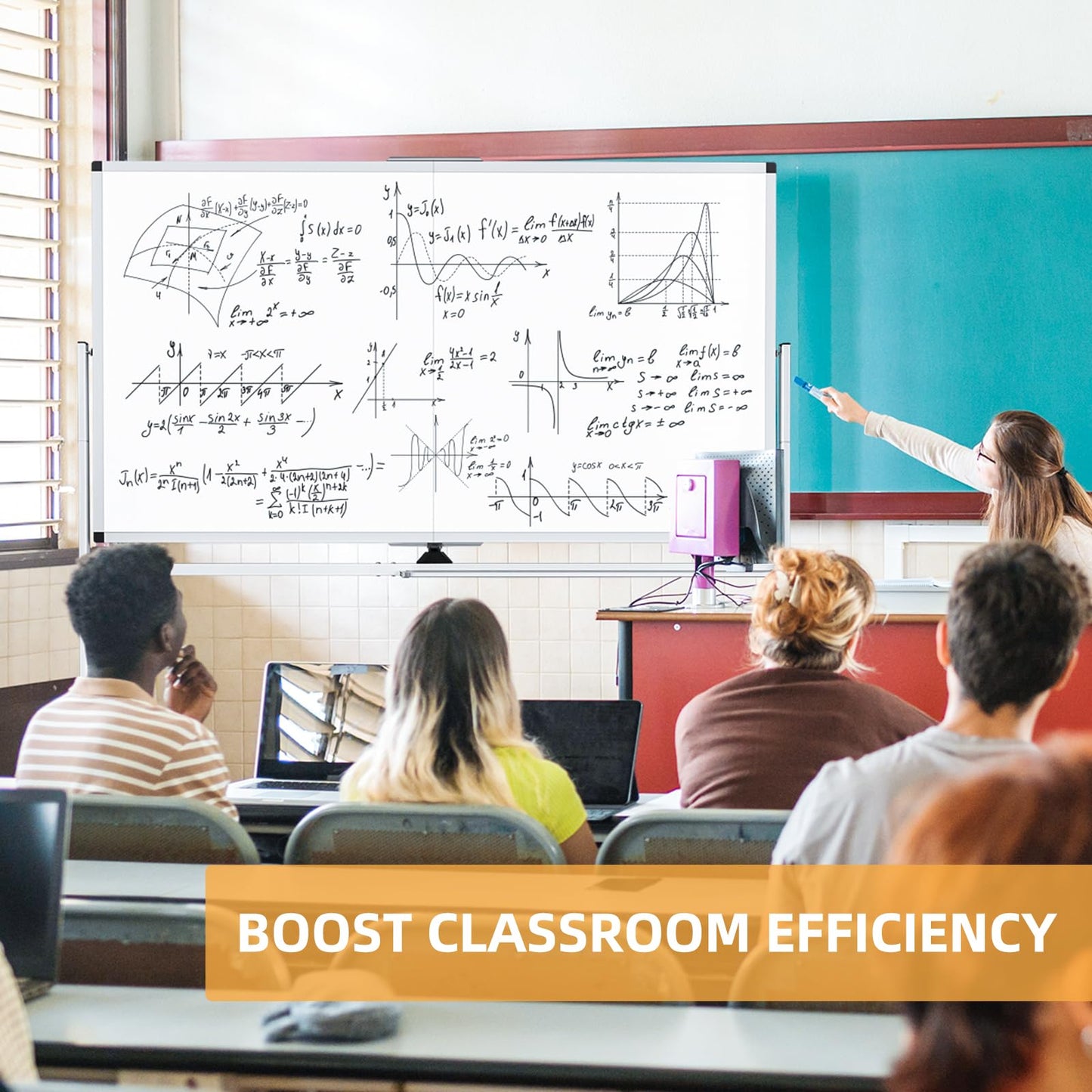 WALGLASS Rolling Whiteboard on Wheels, 72"x40" Double-Sided Dry Erase White Board with Stand, Large Magnetic Whiteboard, Giant Portable Standing Board for Office, School, Home, Classroom 6 x 3.33 ft
