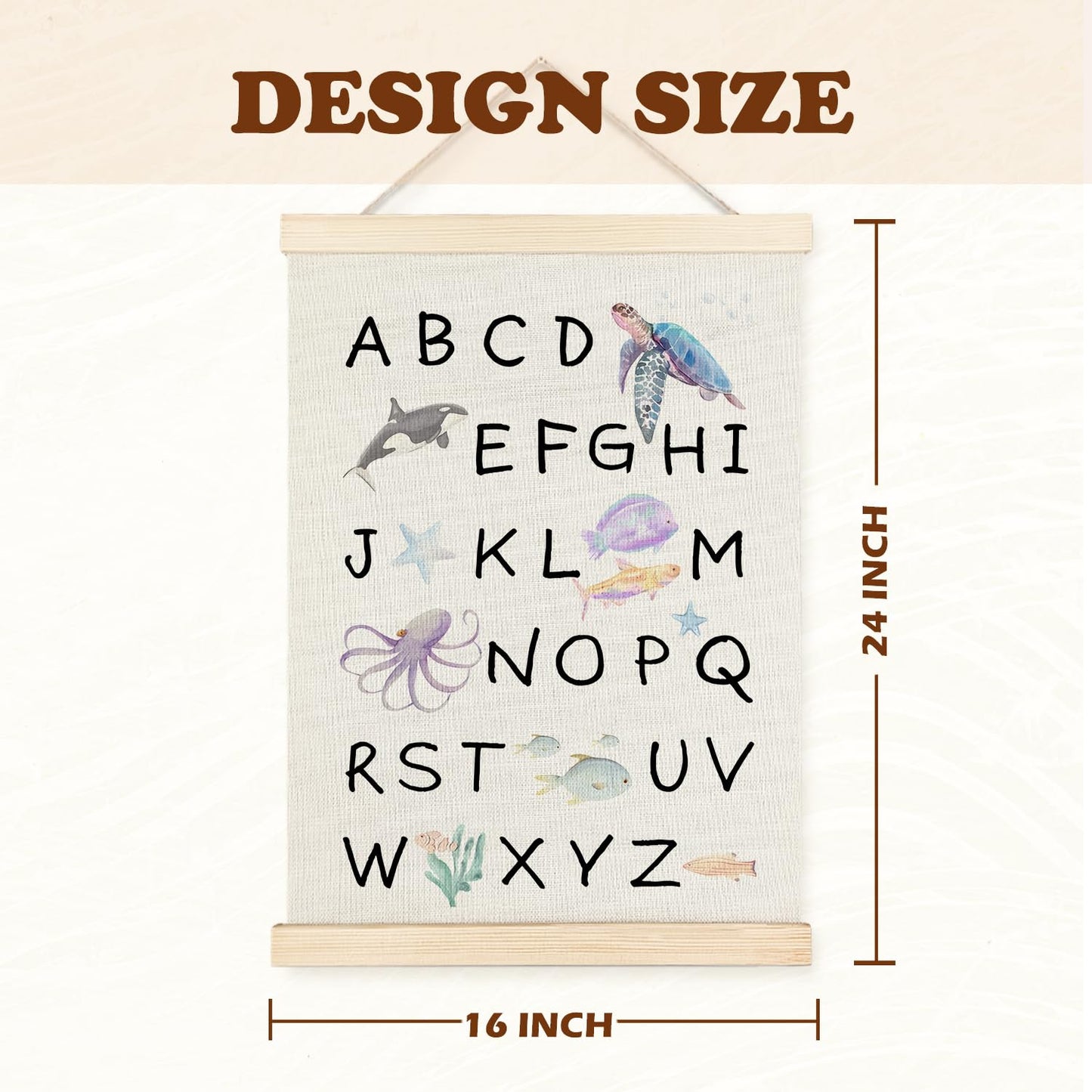Supwhd Ocean Nursery Decor, Alphabet Numbers Ocean Animals Poster Hanger Frame, Sea Animals ABC 123 Educational Wall Decor for Nursery Kids Room Playroom Classroom Homeschool, 16x24 Set of 2