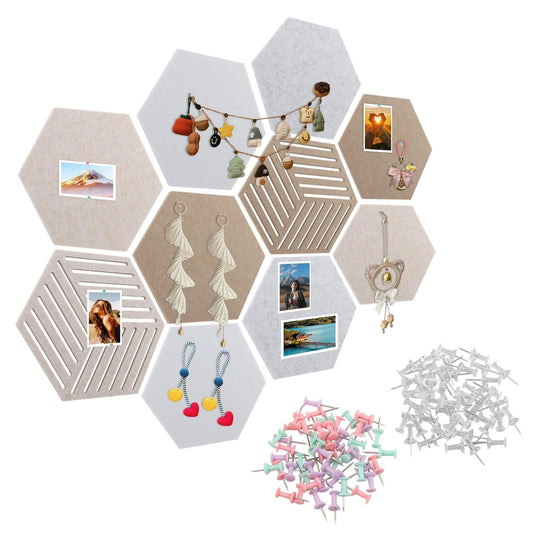 10Pack Hexagon Cork Boards for Walls Decor,Felt Board Tiles with 100 Push Pins,Felt Bulletin Board Tiles for Office & Home for Notes Photos and DIY Classroom Decor