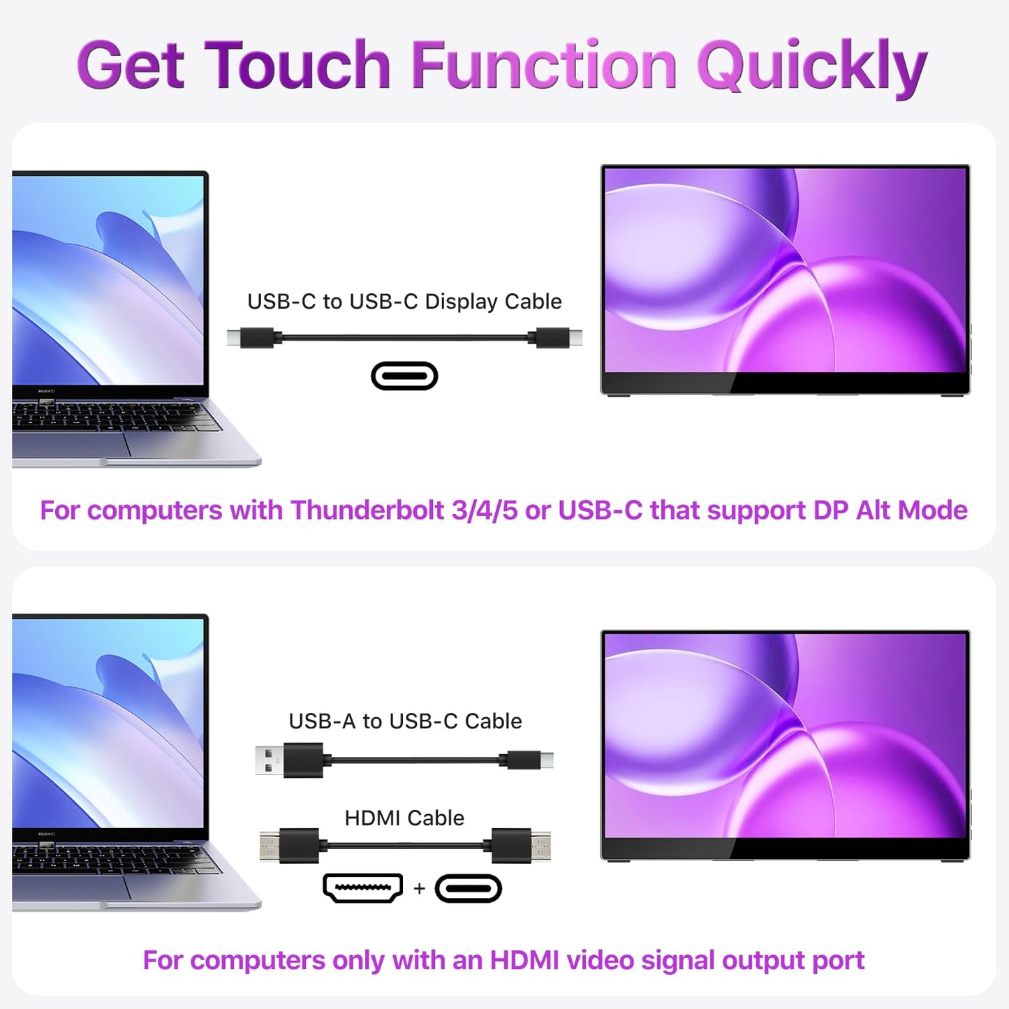 cocopar Portable Monitor Touchscreen 15.6 Inch 1080P FHD 90% sRGB Travel Monitor with Speaker HDMI USB-C Second Screen for Laptop MacBook Surface PC Xbox PS4/5, VESA Mountable, with Touchscreen