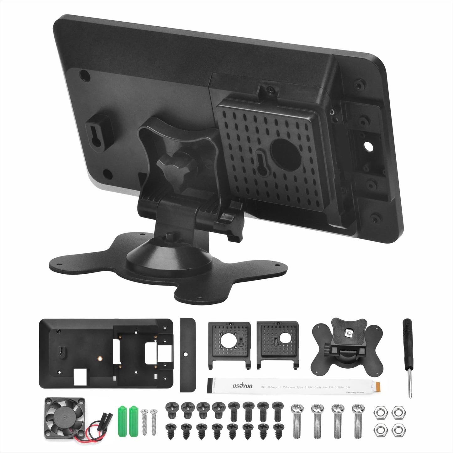 OSOYOO PiStudio Case Designed for Raspberry Pi Official 7" DSI Touchscreen (1st Gen 800x480) & OSOYOO 7" IPS 800×480 DSI Screen – Wall and Desk Mount Stand for Pi 5/4/3 – Friendly Durable Workstation