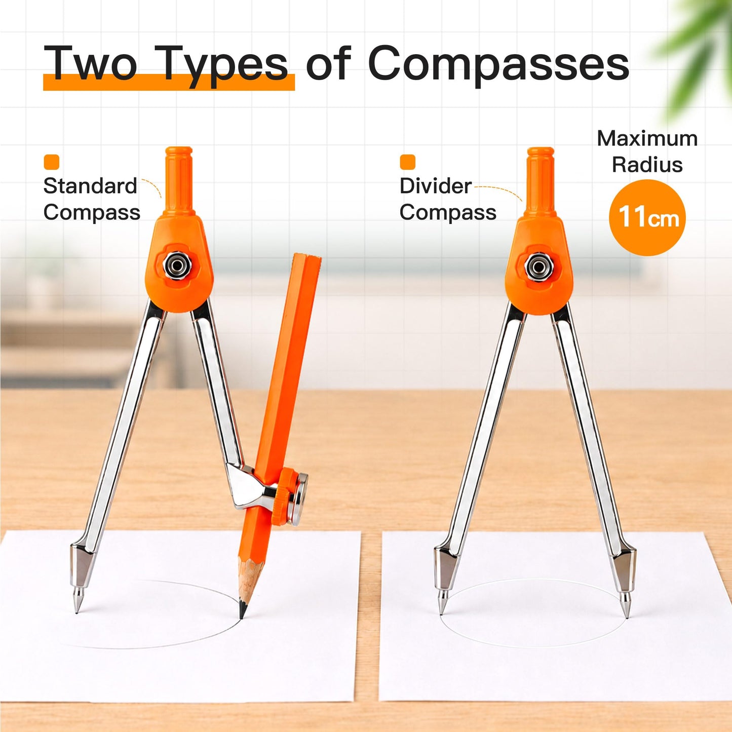 YPLUS Geometry Set for Students, Math Compass and Protractor Kit, School Supplies with Metal Tools, Formula Card and Storage Case, 11 Pcs Basic Geometry Set