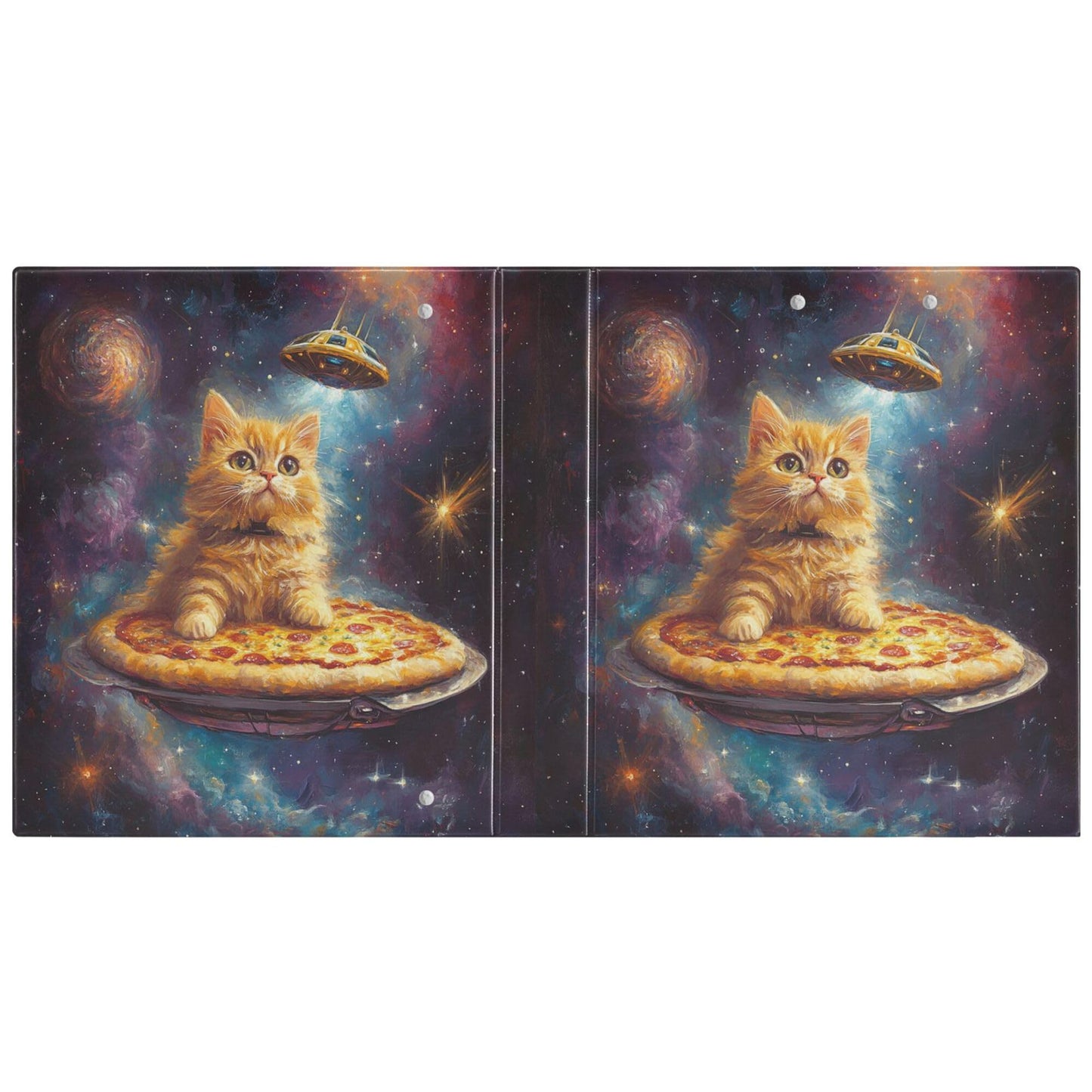 Cat Round Ring Binders 1.5 Galaxy Alien Pizza 3 Ring Clipboard Binder for Office School Work Supplies File Folder 200 Sheet Capacity Easy Open