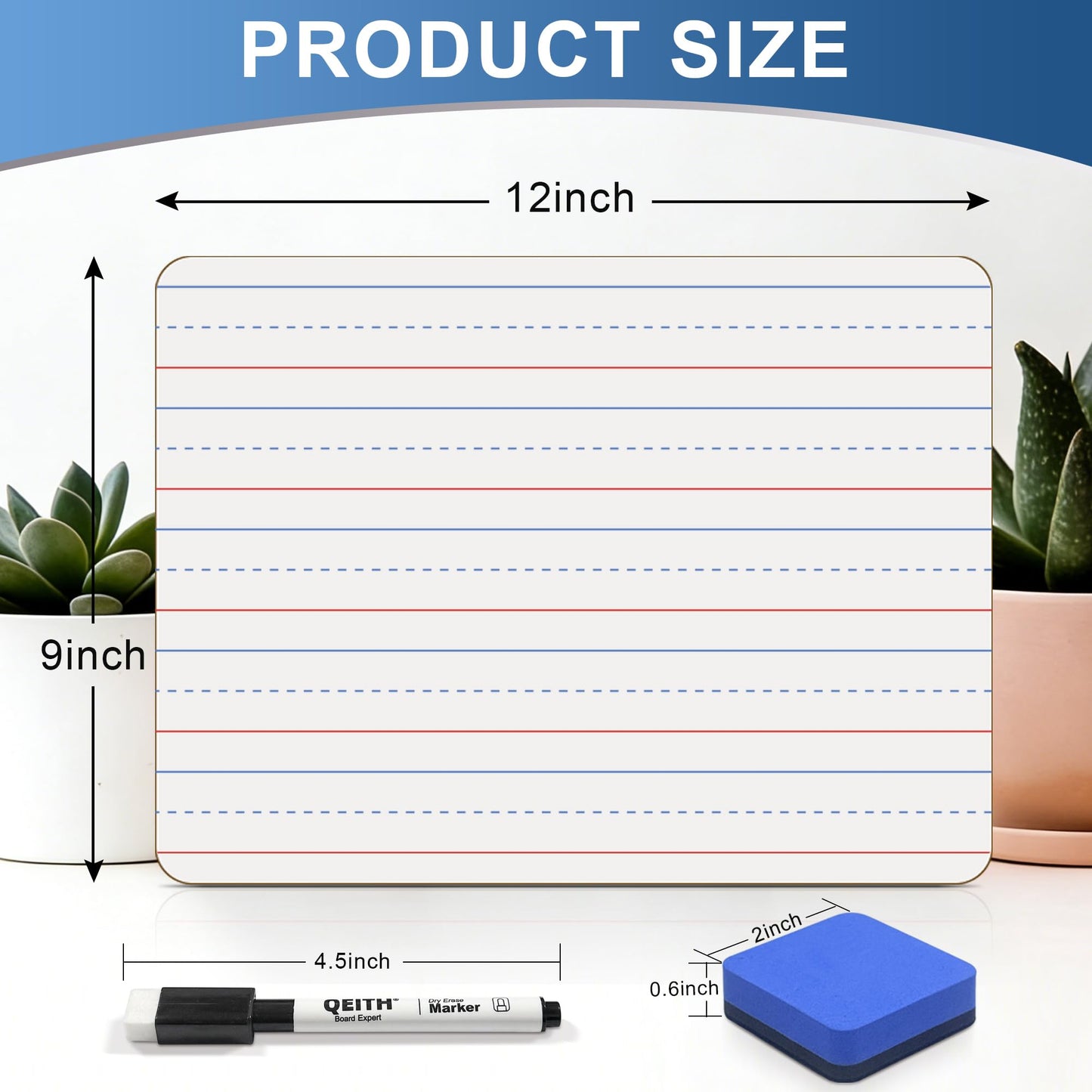Dry Erase Boards, 24 Pack 9 x 12 Inch Mini Portable Practice White Boards with 24 Markers, 24 Erasers, Double Sided Personal Small Whiteboards with Lines for Kids, Students, Teachers Classroom School