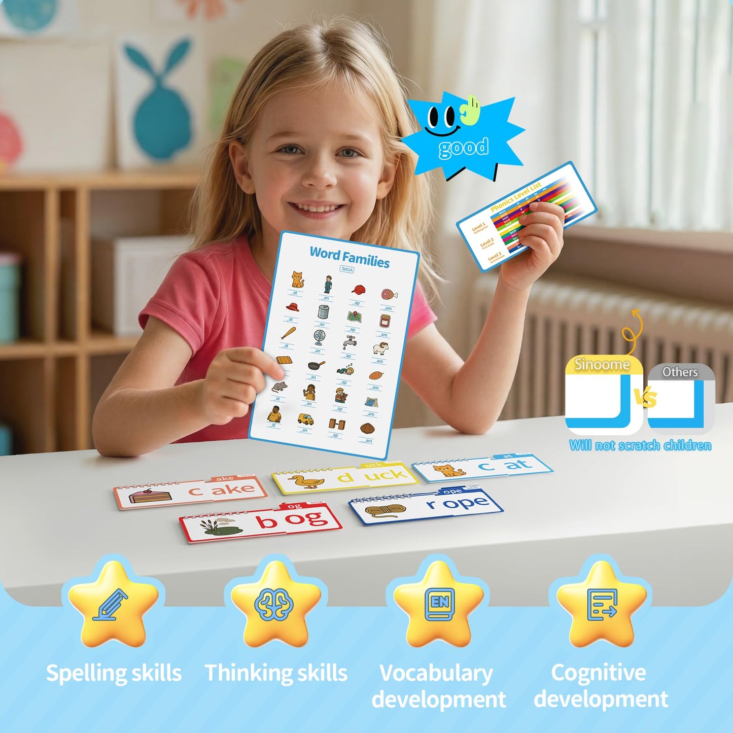 Sinoome Word Family Build Book, Fun Phonics Flash Cards, 40 Read & Rhyme Flip Books, Learn to Read for Kids Ages 4-8, Educational Flash Cards for Kindergarten, Fun Sight Words & Phonics Games