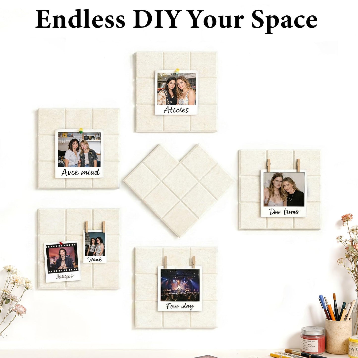 Large Felt Bulletin Board for Walls: 6-Pack Black Cork Board Alternative 11.8x11.8 Inch Peel and Stick Pin Board Wall Decor for Home Organization, Office Memo Board, Self-Adhesive Wall Tiles
