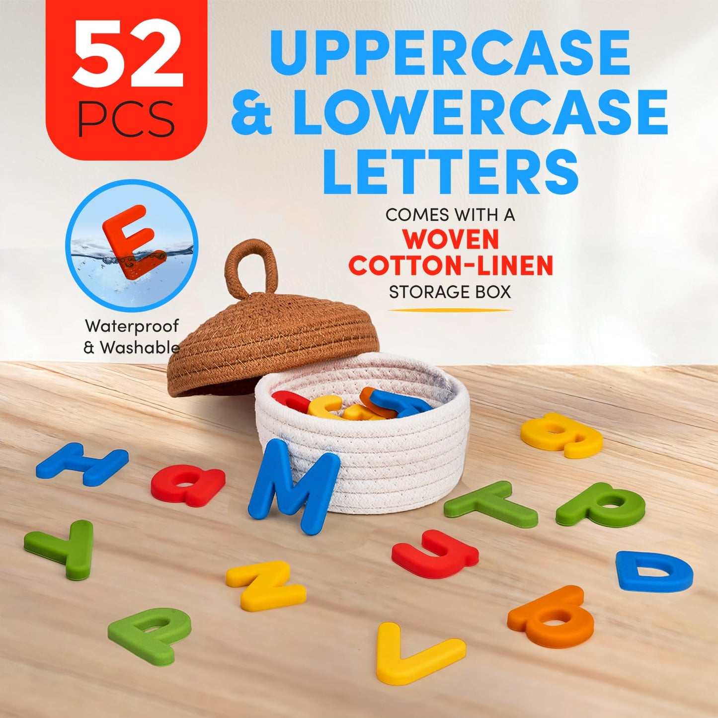 JoyCat Silicone Alphabet Magnetic Letters, 52-Piece Uppercase & Lowercase ABC Fridge Magnets for Toddlers & Kids, Preschool Learning Refrigerator Toy Set, Birthday Gifts for Boys Girls (Vibrant Color)