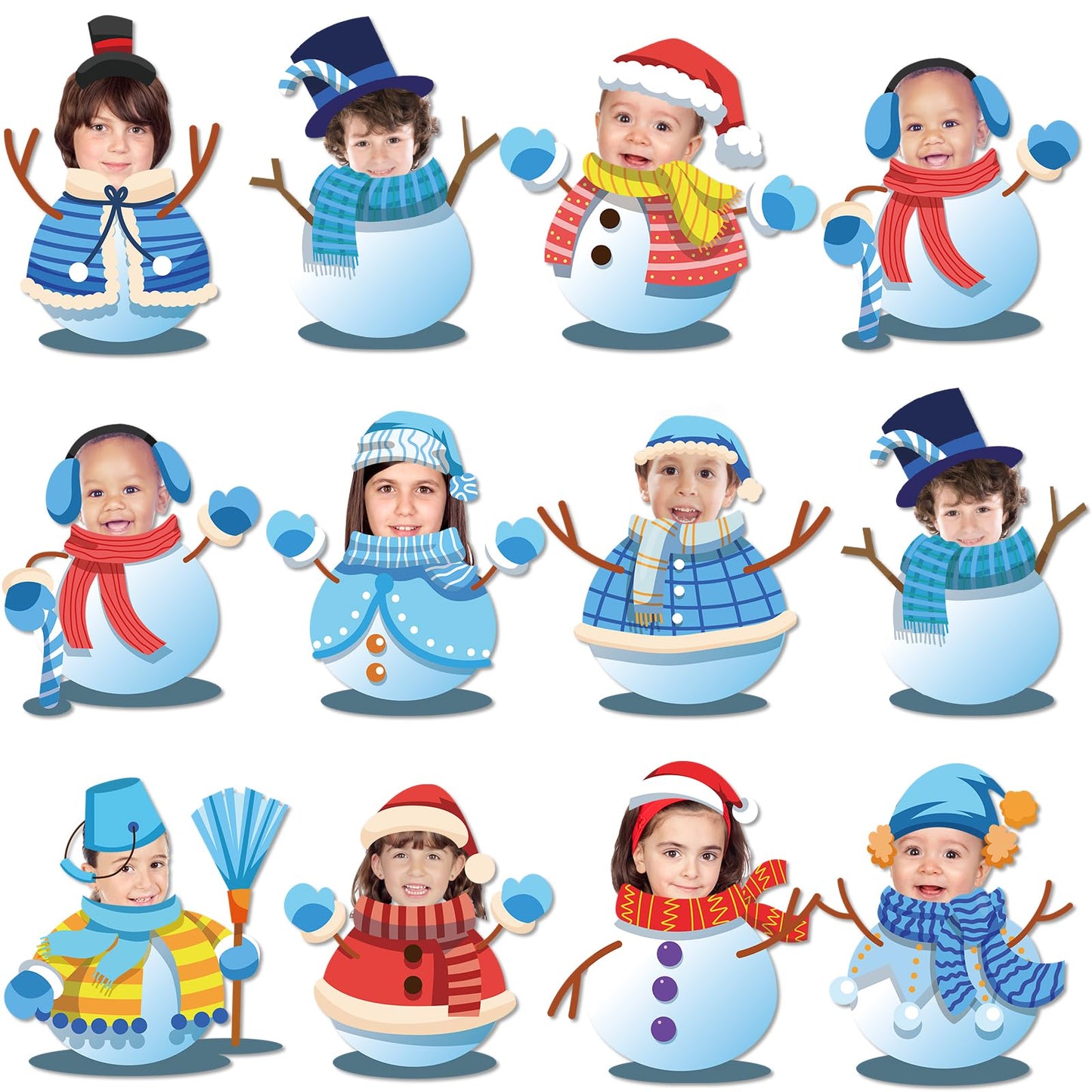 60pcs Winter Theme DIY Cutouts Snowman Bulletin Board Decoration Set Christmas Snowman with Hat Paper Cut-Outs Decor for Winter Holiday DIY Photo Craft Xmas Party School Classroom Wall Door Supplies