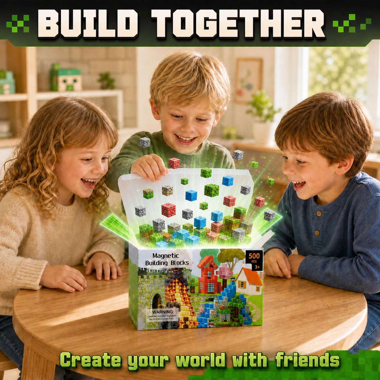 500 PCS Magnetic Blocks - Magnetic Building Blocks Cubes, STEM Montessori Toy Set, Stacking Magnets for Kids - Magnet Cubes for Boys & Girls 3+ Educational Stacking Toy Birthday Gift for Children