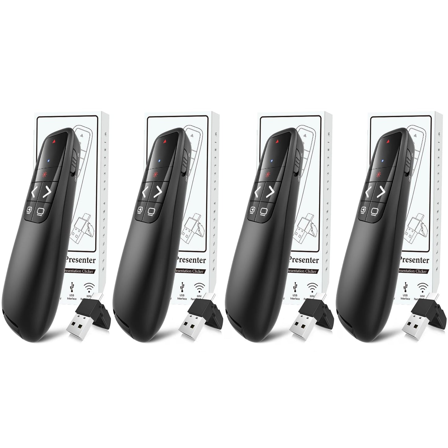 (4 Units) Wireless Presentation Clicker PowerPoint Presenter Remote: Clicker with Red Laser Pointer Long Range PPT Control -Power Point Google Slide Advancer for Mac Laptop PC Computer Keynote