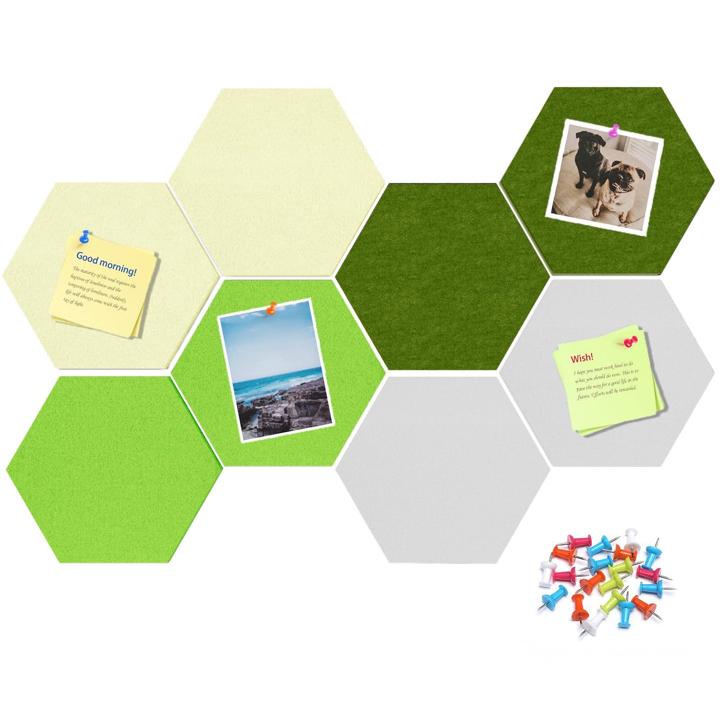 Uoisaiko 8 Pack Hexagon Felt Bulletin Board Tiles - 12" Large Thick Pin Board for Walls with 30 Push Pins, DIY Boards for Office Home School Decor, Aesthetic Hex Cork Board Alternative