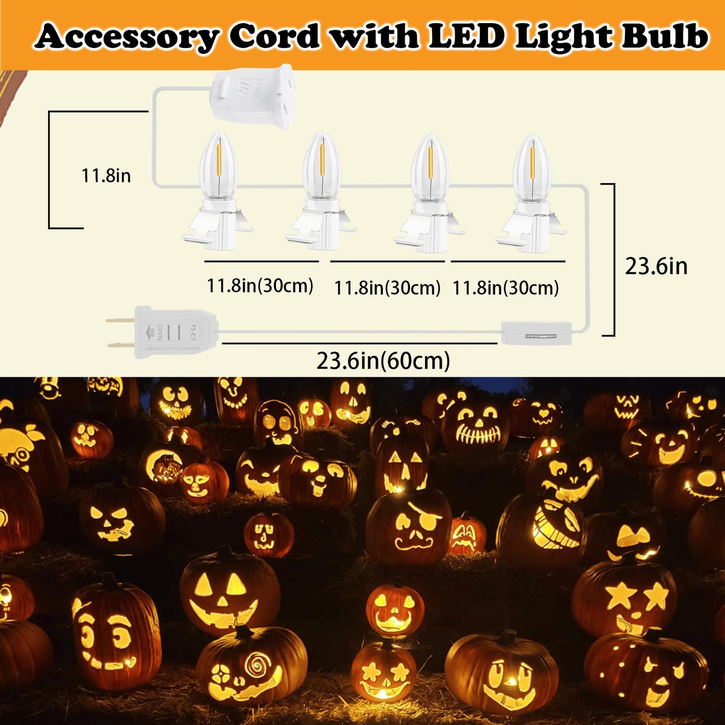 SANJOON C7 Christmas Village String Light, 4 LED Bulbs, 7.8FT White Cord, Copper Material, Includes Spare Fuse, 2PCS