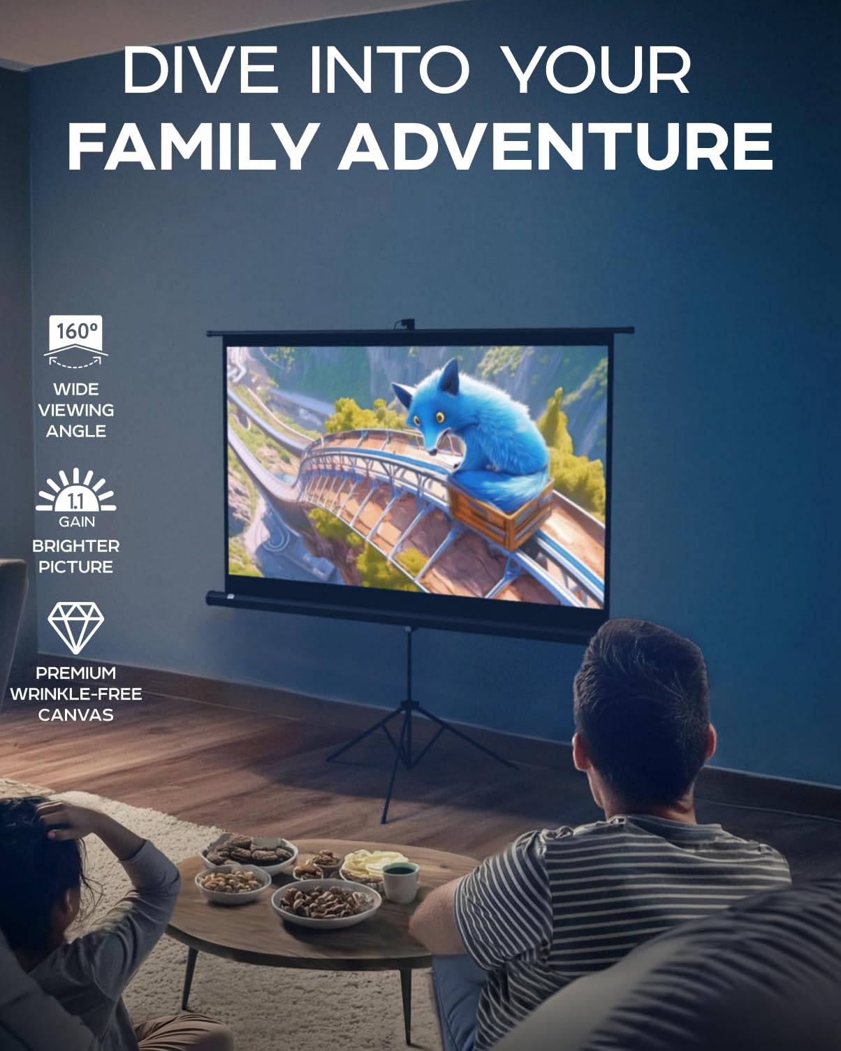 Projector Screen with Stand 60 inch - Indoor and Outdoor Projection Screen for Movie or Office Presentation - 16:9 HD Premium Wrinkle-Free Tripod Screen for Projector with Carry Bag and Tight Straps