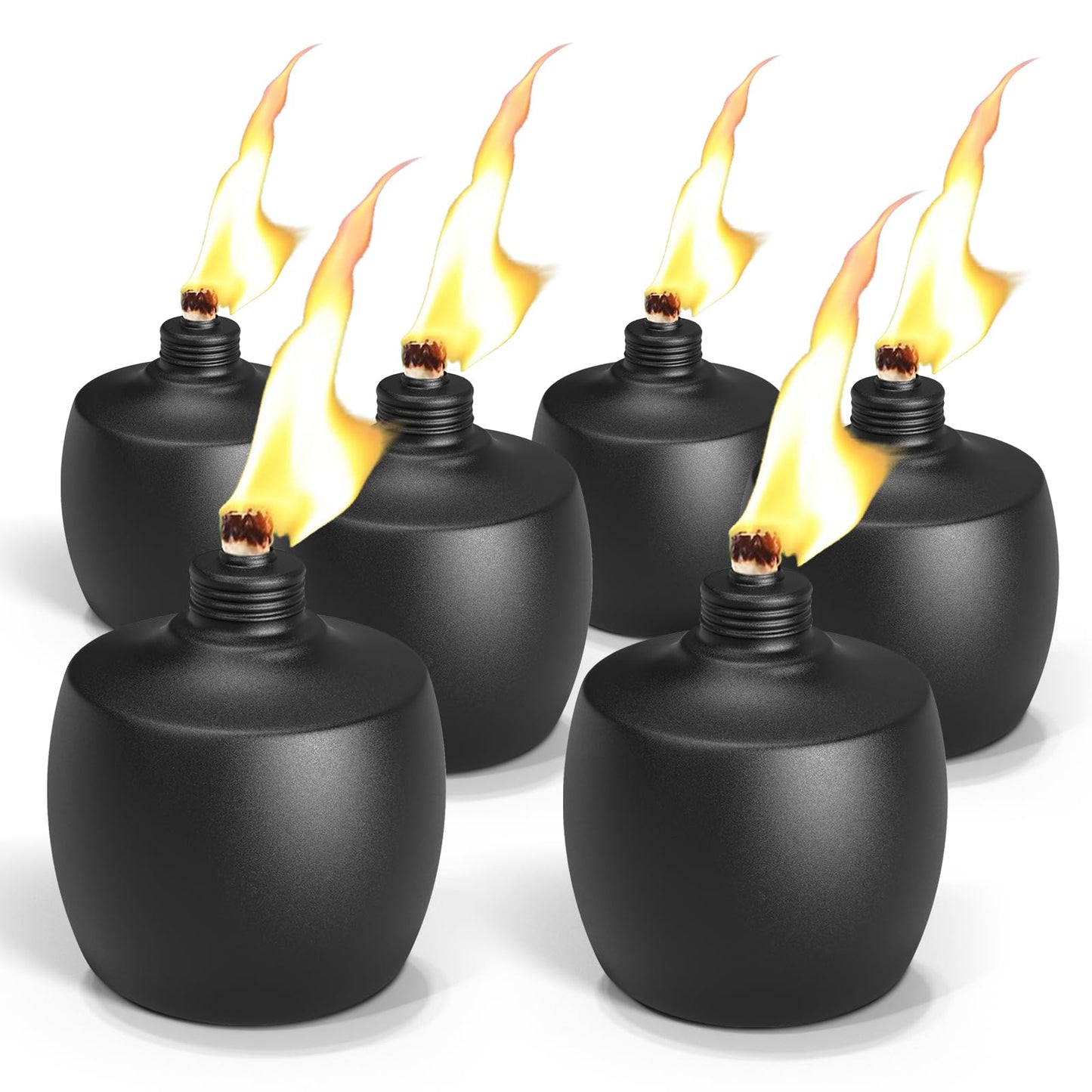 MQKIWAO 6-Pack Citronella Tabletop Torches, 21 oz Metal Oil Burner Candles, Black, for Outdoor Yard, Patio, Garden, Landscape
