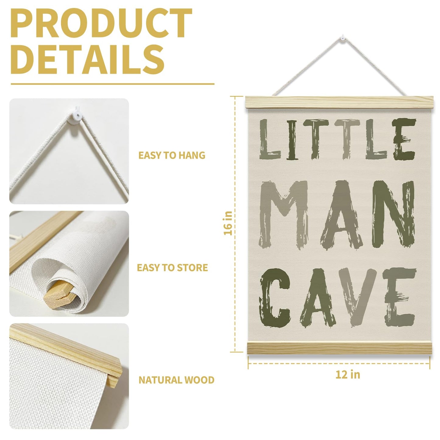 mermermu Little Man Cave Poster Hanger Frame, Green Posters Canvas Wall Art for Toddlers Boys Room Bedroom Playroom Nursery Decor, 12x16 Inches -013