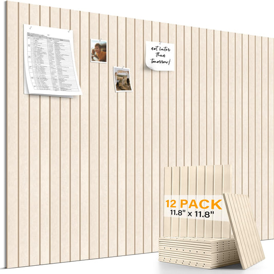 Large Felt Bulletin Board，47.2" x 35.4" 12 Pack Cork Board Alternative for Walls,Felt Wall Tiles for Office & Home Decor,Pin Board with 30 Pcs Pushpins and 72 Adhesive Tabs-Camel