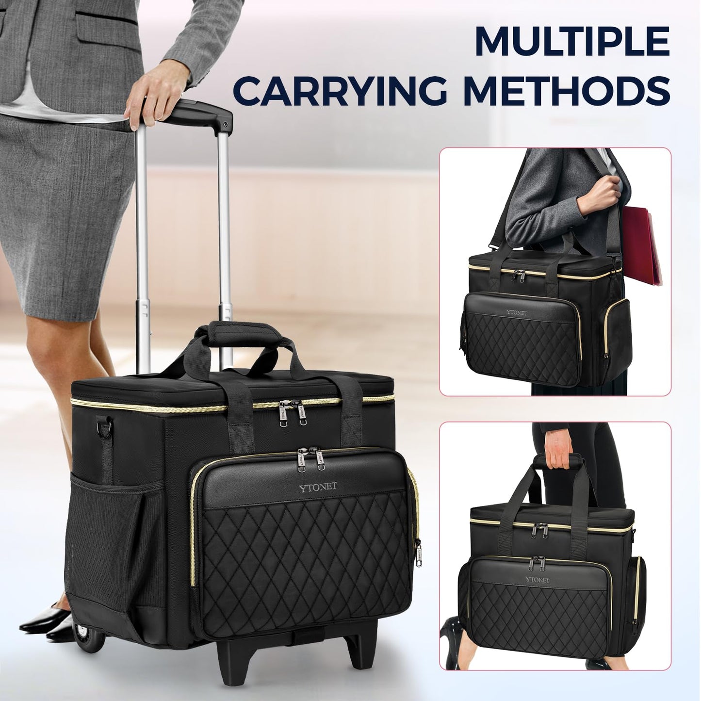 Ytonet Rolling Teacher Bag, X-Large Rolling Cart for Teachers with Detachable Dolly & File Tote Bag, 17.3 Inch Roller Briefcase for Women Office Work Craft Nurse, Teacher Essentials Supply Organizer