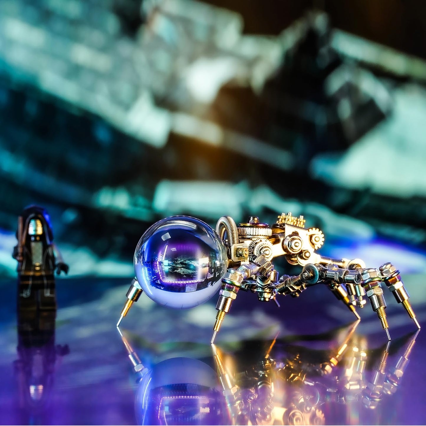Mostarle Crystal Lamp Jumping Spider 3D Metal Puzzle, Arcynix DIY Model Kit Sci-Fi Mechanical Spider Steampunk Decor, Creative Gift & Futuristic Home Décor for Adults & Teens
