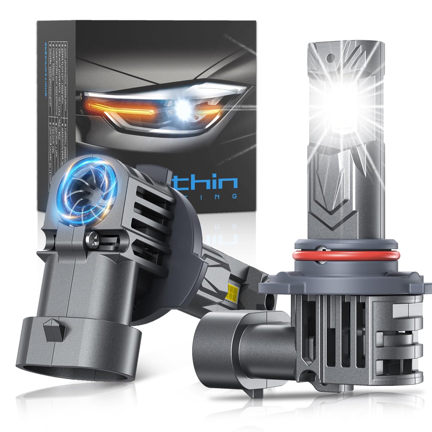 rimthin 9006/HB4 Fog Light Bulbs, Cool White, 2-Pack, IP67, Plug-N-Play with Cooling Fan