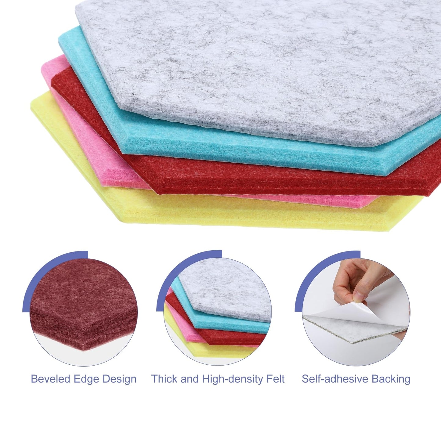 PATIKIL Felt Bulletin Board, 12"x10", 6 Packs Self Adhesive Hexagon Felt Tiles for Sound Proofing Wall Panels for Home Office Recording Studio,Game Room, Wine Red