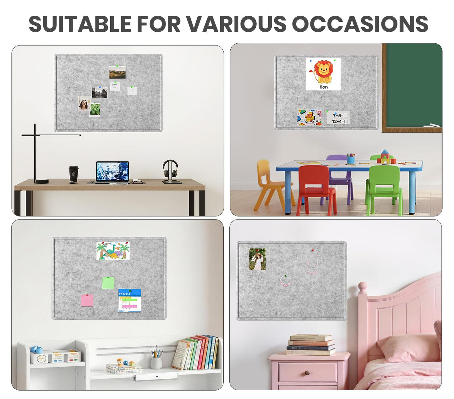 Large Bulletin Board, 72 X 48 inches Cork Board with 30 Pushpin, 6' x 4' Felt Cork Board Notice Pin Board, Self-Adhesive Vision Board Mood Board Foldable Photo Board for Wall - Silver Gray
