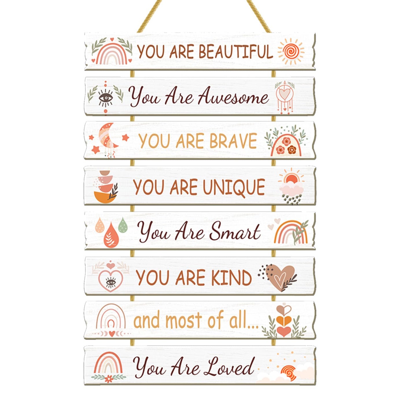 Rutiyoka Boho Wall Art for Girls' Room - Rainbow Inspirational Wood Decor for Kids' Nursery or Toddler Room Sign